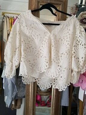 Women's Ivory Eyelet Lace Peasant Blouse